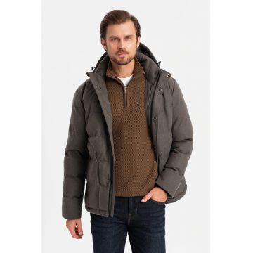 Geaca din amestec de lana cu buzunare cu fermoar - Kaki