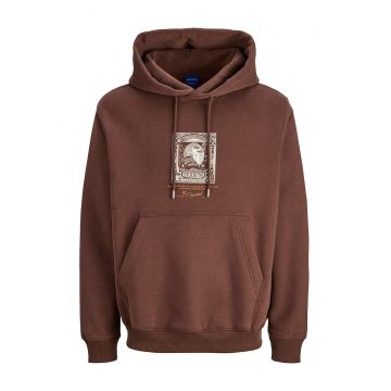 Hanorac cu buzunar kangaroo si imprimeu Grand - Maro/Bej