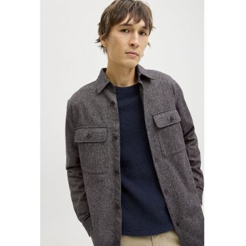 Jacheta-camasa de bumbac organic - Negru melange