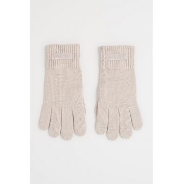 Manusi tricotate din amestec de lana cu logo - Maro taupe