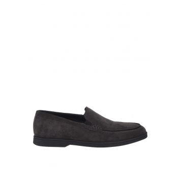 Pantofi loafer din piele intoarsa cu model uni - Gri antracit