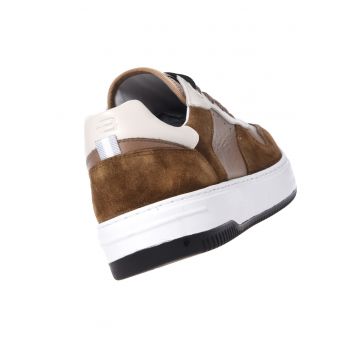 Pantofi sport de piele cu garnituri de piele intoarsa - Alb/Maro taupe