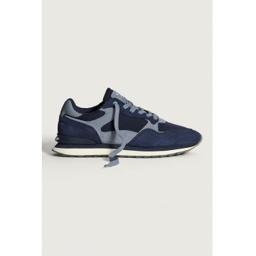 Pantofi sport low-cut cu segmente de piele si piele intoarsa - Albastru lavanda/Bleumarin