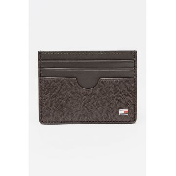 Portcart de piele cu logo - Maro inchis