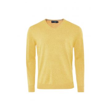 Pulover barbati -  Bumbac - Galben - Decolteu in V