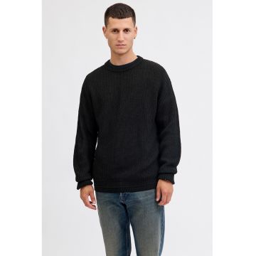 Pulover cu maneci cazute si decolteu la baza gatului - Negru