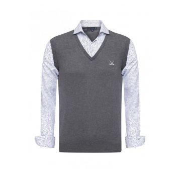 Pulover pentru barbati  Raymond Tailor - bumbac/acril - gri/alb