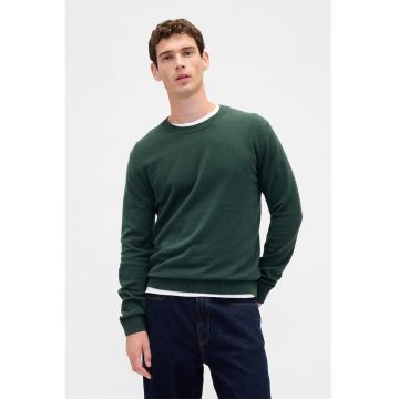 Pulover slim fit cu decolteu la baza gatului CashSoft - Verde inchis