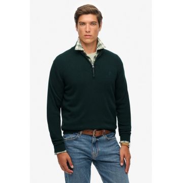 SUPERDRY - Pulover de bumbac organic cu fenta cu fermoar - Verde inchis