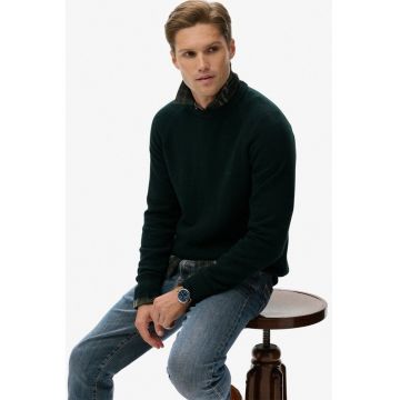 SUPERDRY - Pulover regular fit din amestec de lana cu maneci raglan - Verde padure