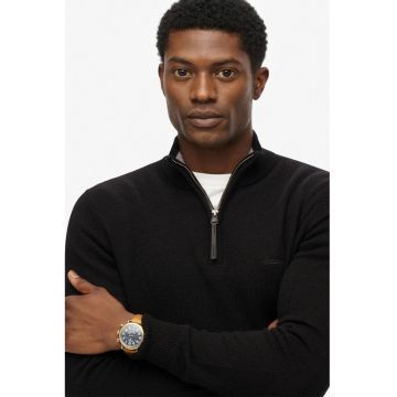 SUPERDRY - Pulover slim fit din amestec de lana cu fenta scurta cu fermoar - Negru