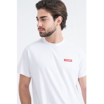 Tricou cu decolteu la baza gatului si imprimeu - Rosu/Alb optic