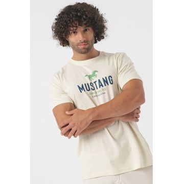 Tricou cu imprimeu logo - Verde aquamarin/Bej deschis/Bleumarin