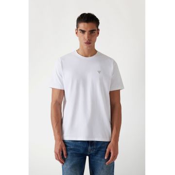 Tricou de bumbac cu decolteu la baza gatului - Alb optic