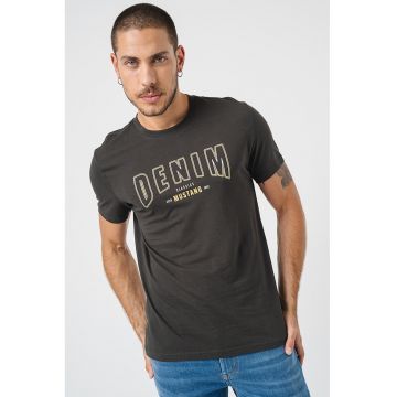 Tricou de bumbac cu decolteu la baza gatului - Alb/Verde padure