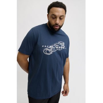 Tricou de bumbac organic cu imprimeu logo - Albastru inchis