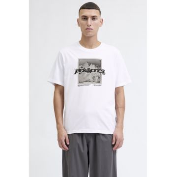 Tricou de bumbac organic cu logo - Alb/Gri