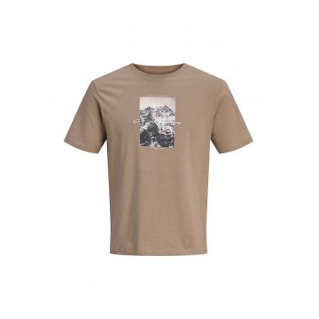 Tricou din bumbac cu imprimeu - Alb/Maro deschis