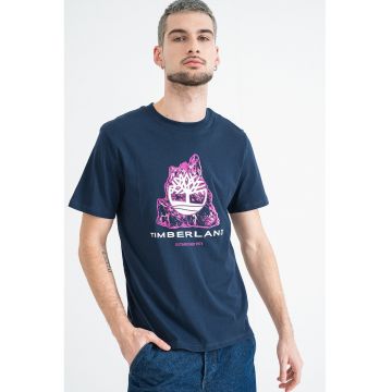 Tricou din bumbac cu logo Seasonal Tree - Roz/Bleumarin