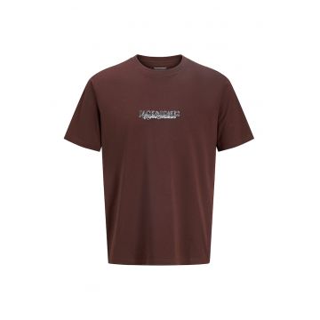 Tricou din bumbac organic cu imprimeu logo pe piept - Maro inchis/Gri carbune