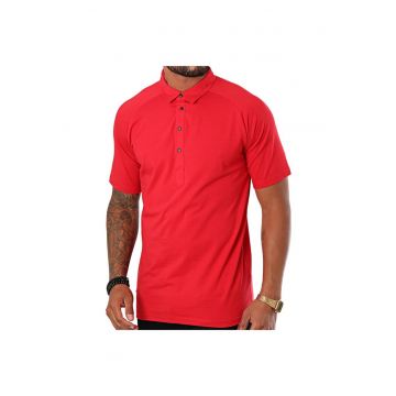 Tricou polo barbati  rosu - bumbac/elastan - cu guler clasic - maneca scurta -