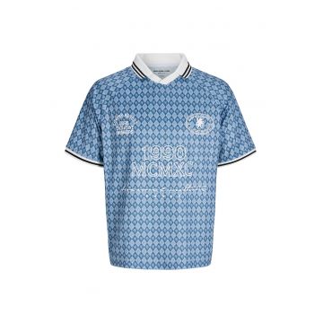 Tricou polo cu croiala lejera - Alb/Albastru deschis