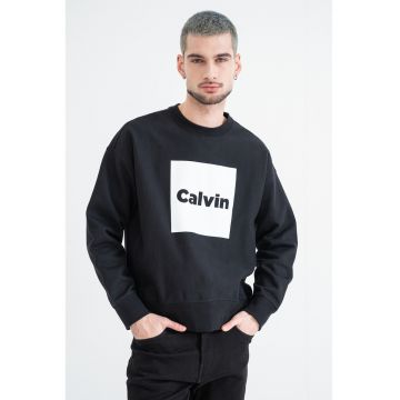 Bluza de trening cu decolteu la baza gatului si imprimeu logo - Alb/Negru