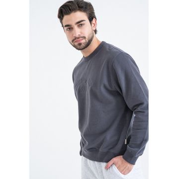 Bluza de trening din amestec de bumbac organic cu captuseala calduroasa - Gri inchis