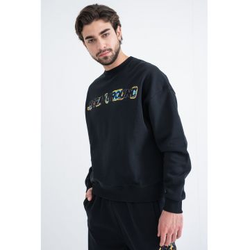 Bluza de trening din bumbac cu imprimeu logo pe piept - Negru/Galben/Albastru