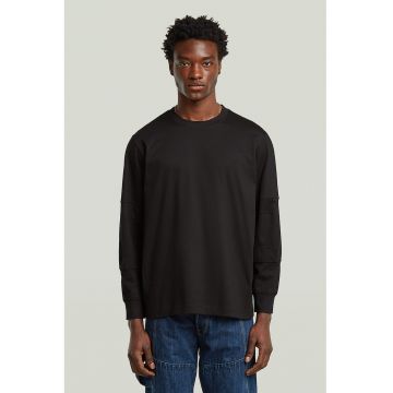 Bluza de trening din bumbac organic cu decolteu la baza gatului - Negru