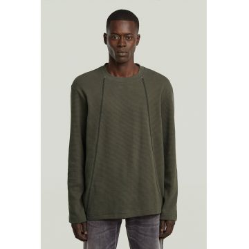 Bluza din bumbac organic cu cusaturi contrastante - Verde feriga