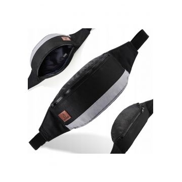 Borseta barbati Brodrene - Poliester - 24x7x11 cm - Negru / Gri