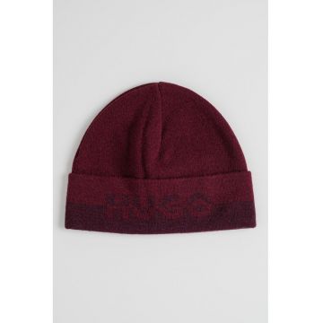 Caciula din amestec de lana cu imprimeu logo - Visiniu