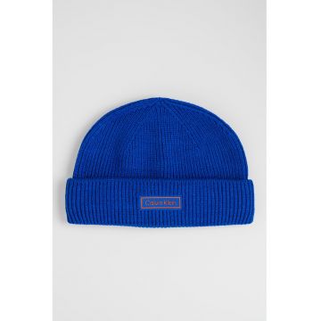 Caciula din amestec de lana si casmir cu aplicatie logo discreta - Albastru royal