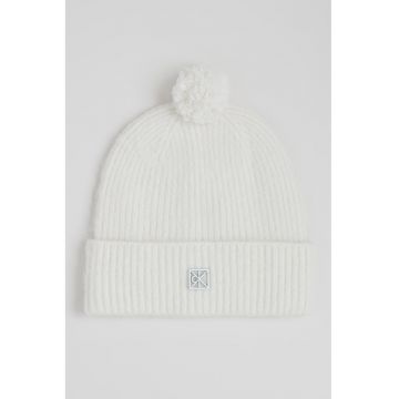 Caciula din amestec de lana si lana alpaca cu ciucure - Alb fildes