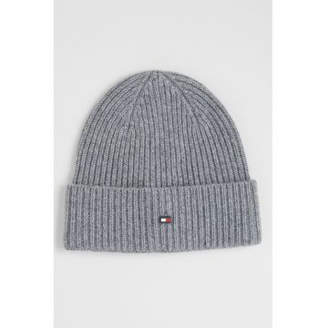 Caciula din casmir cu detaliu cu logo - Gri inchis melange