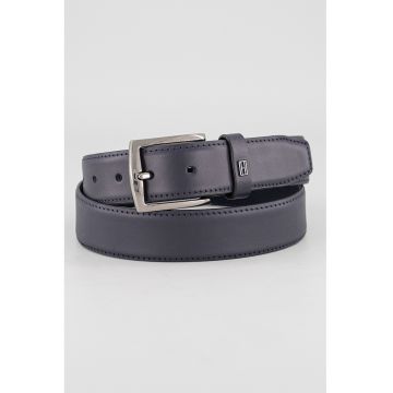 Curea din piele cu aplicatie logo discreta - Bleumarin