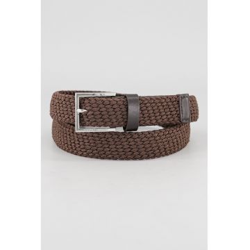 Curea din piele cu model tesut - Maro inchis