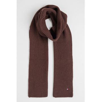 Fular striat din bumbac si casmir - Maro inchis