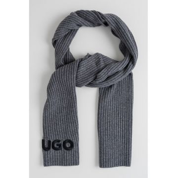 Fular striat din lana virgina cu logo - Gri