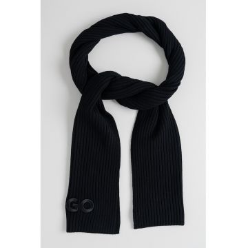 Fular striat din lana virgina cu logo - Negru