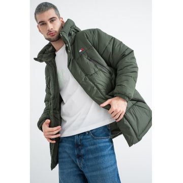 Geaca cu gluga si buzunare cu fermoar - Verde inchis