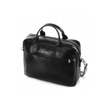 Geanta barbati Brodrene - pentru laptop - Piele naturala - 31x43 cm - Negru