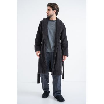 Halat de bumbac cu cordon in talie - Gri antracit