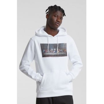 Hanorac cu imprimeu grafic si buzunar kangaroo - Alb