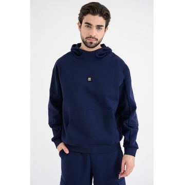 Hanorac cu logo cu buzunar kangaroo - Albastru indigo