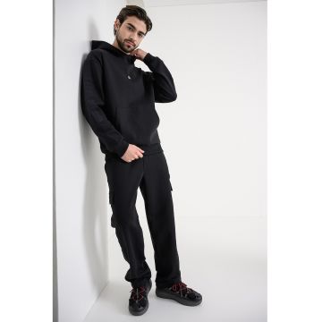 Hanorac cu logo cu buzunar kangaroo - Negru