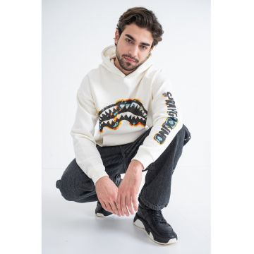 Hanorac din bumbac cu imprimeu logo contrastant - Negru/Portocaliu/Crem