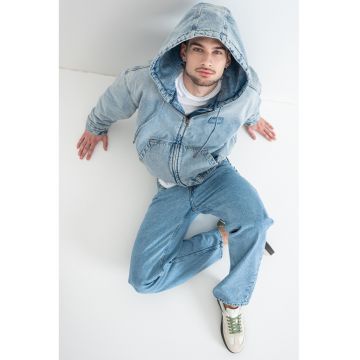 Jacheta din denim cu gluga - Albastru deschis