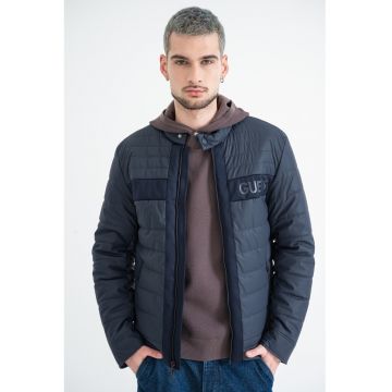 Jacheta matlasata cu logo si fermoar - Bleumarin